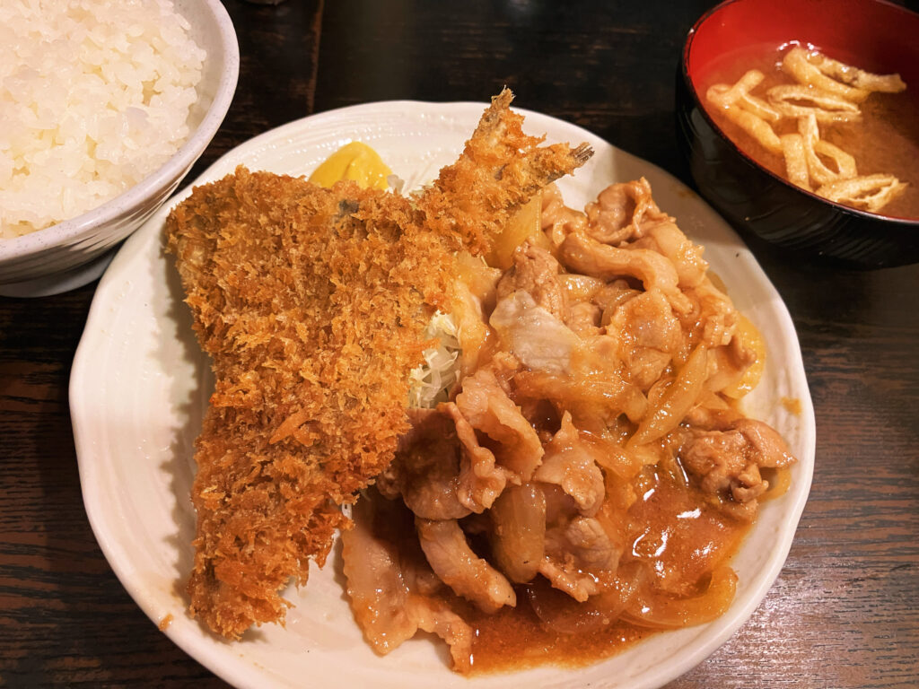 アジフライ生姜焼き定食